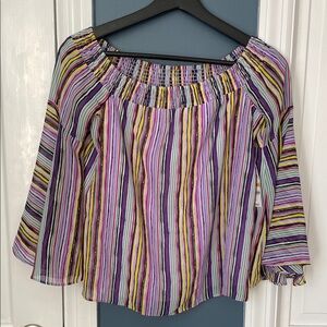 Bar III Off‑Shoulder Multicolor Striped‎ Blouse — NWT